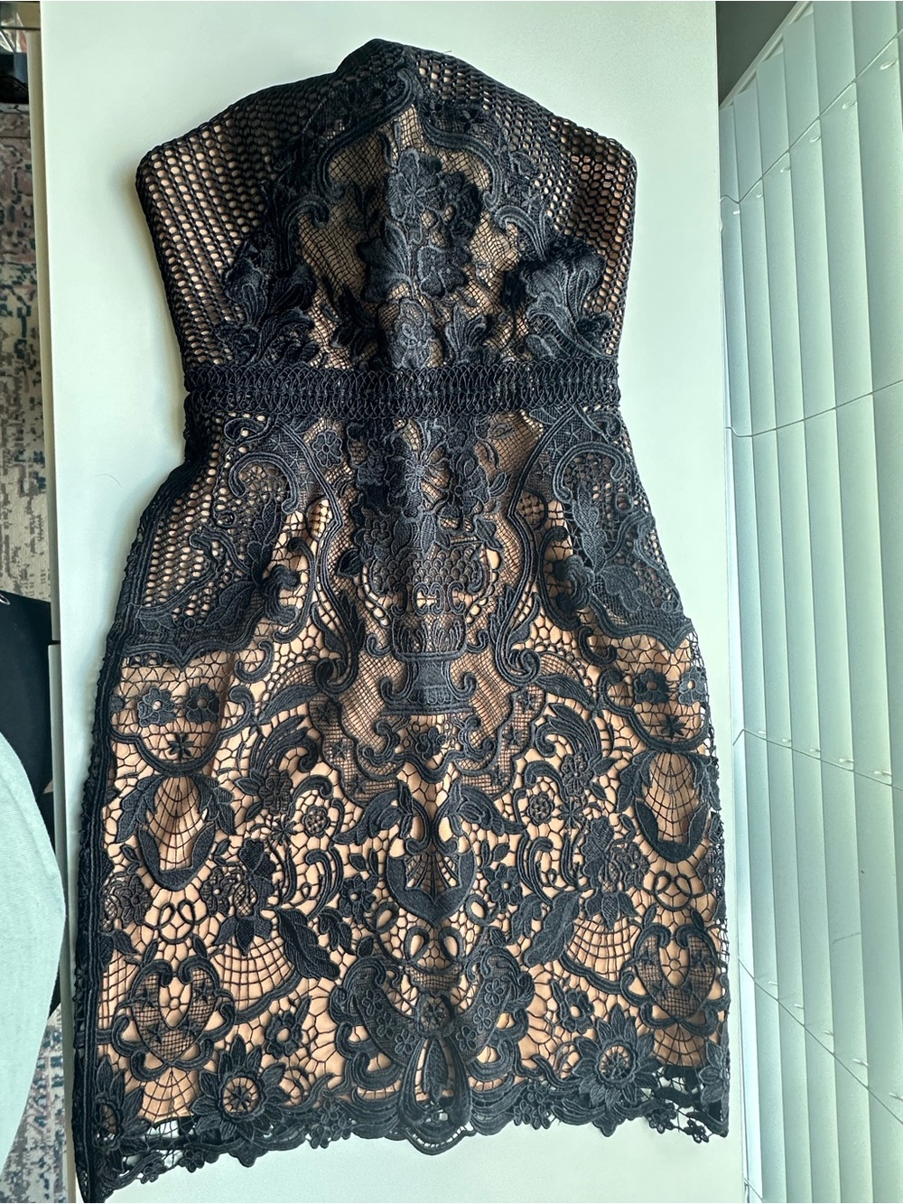 Charlotte Russe Black Lace Strapless Dress with Nude Lining